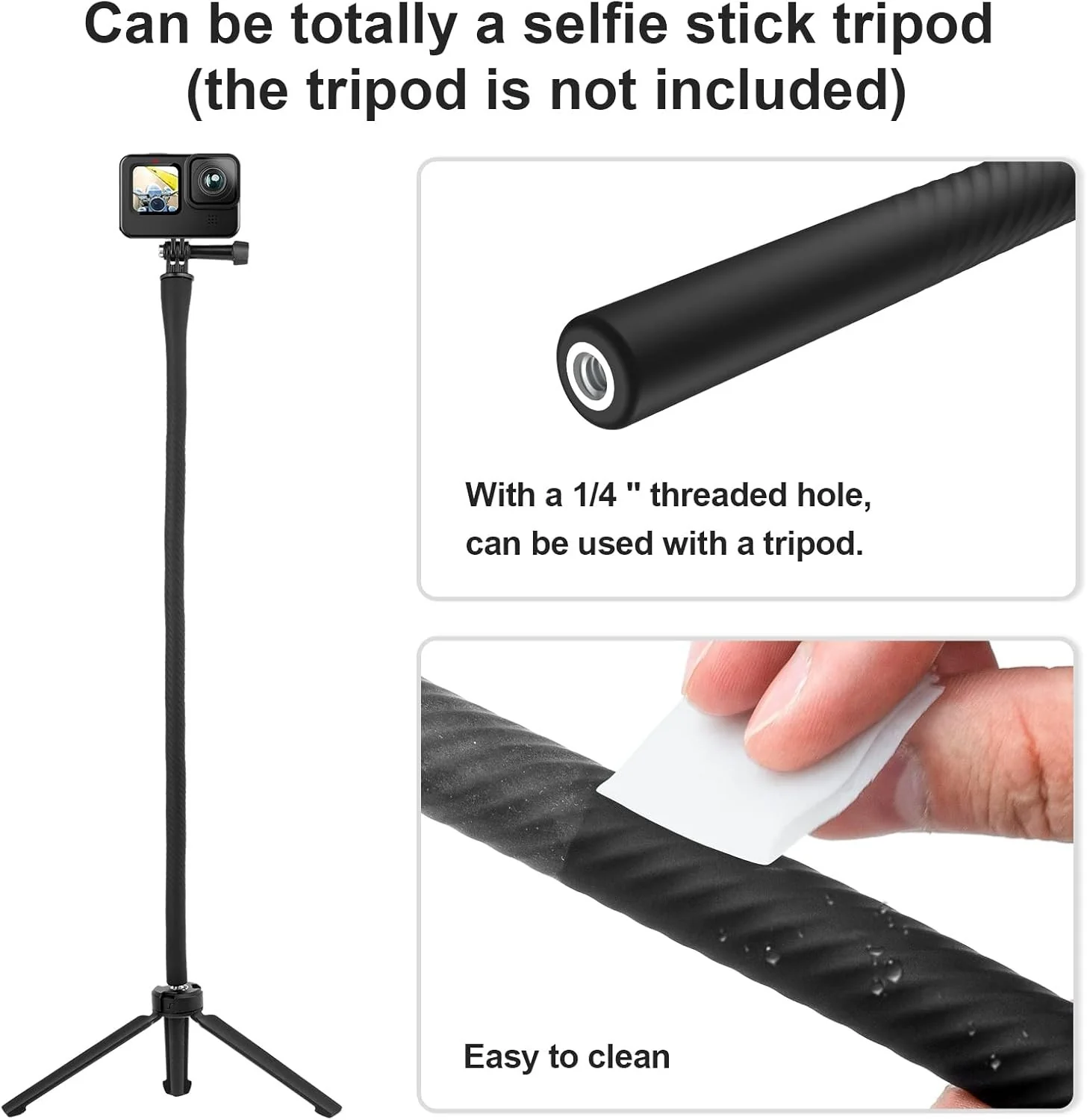 TELESIN Flexible Mount Clamp Selfie Stick for GoPro & Insta360 - Image 7