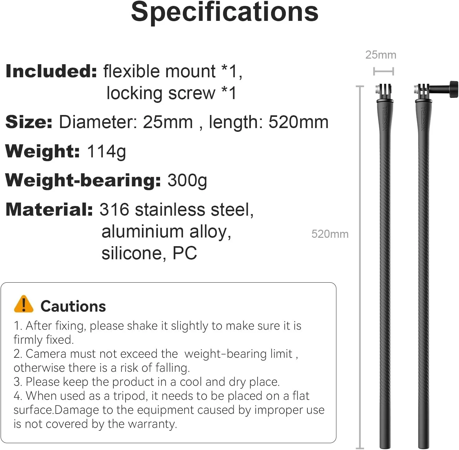 TELESIN Flexible Mount Clamp Selfie Stick for GoPro & Insta360 - Image 9