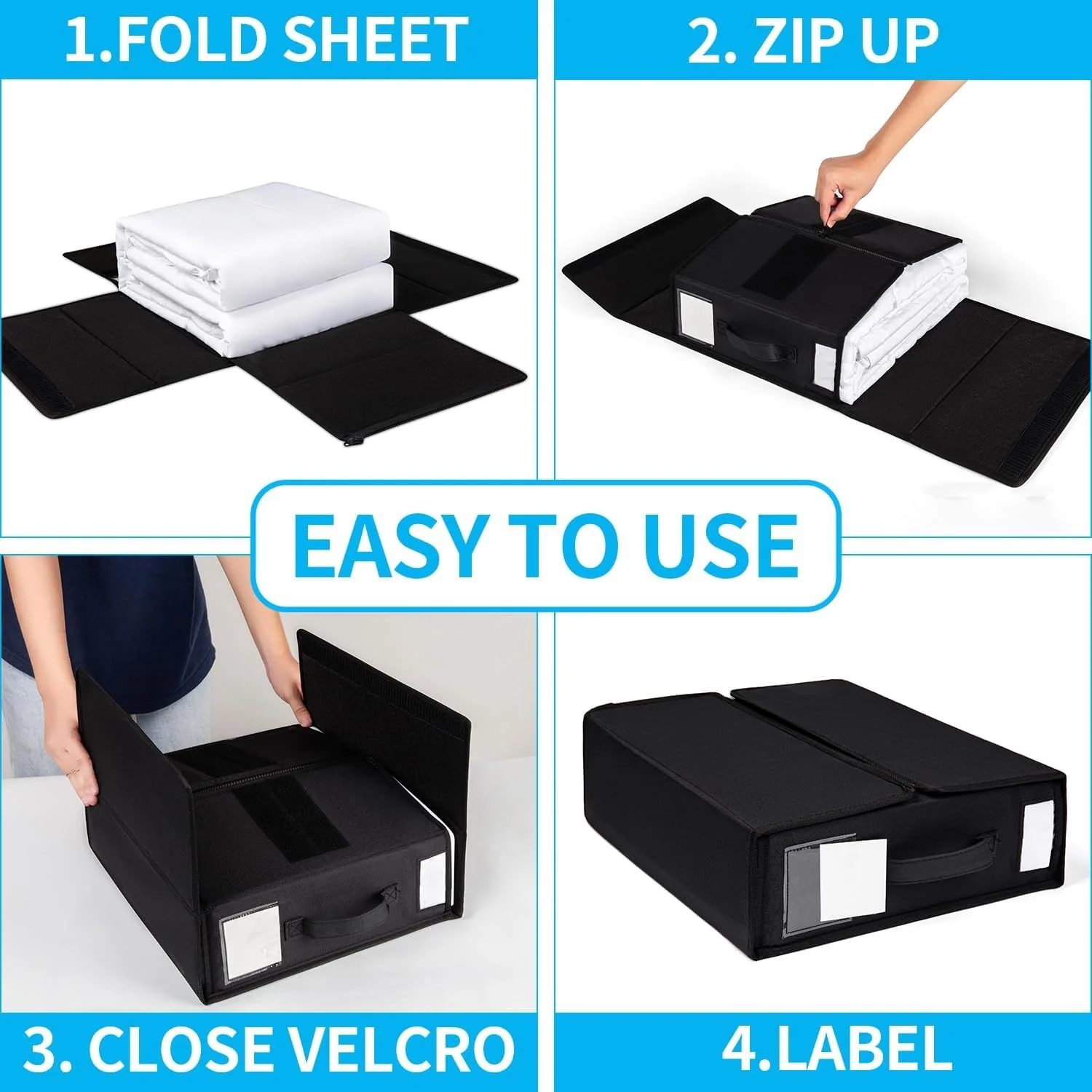 BDZBREN Foldable Bed Sheet Set Organizer 2-Pack with Zipper for Queen King - Image 2