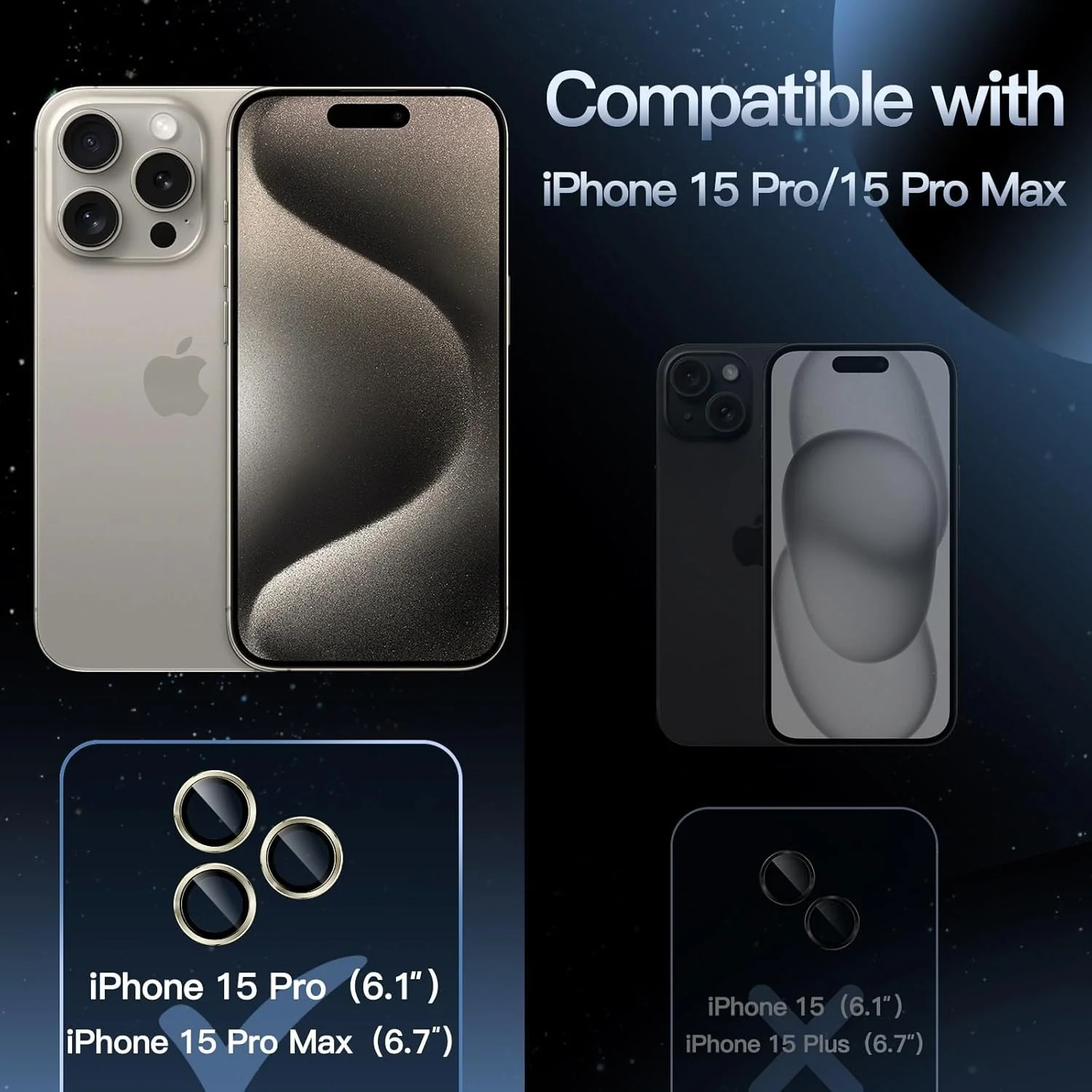 JETech Camera Lens Protector for iPhone 15 Pro Max 6.7" HD Clear - Image 2