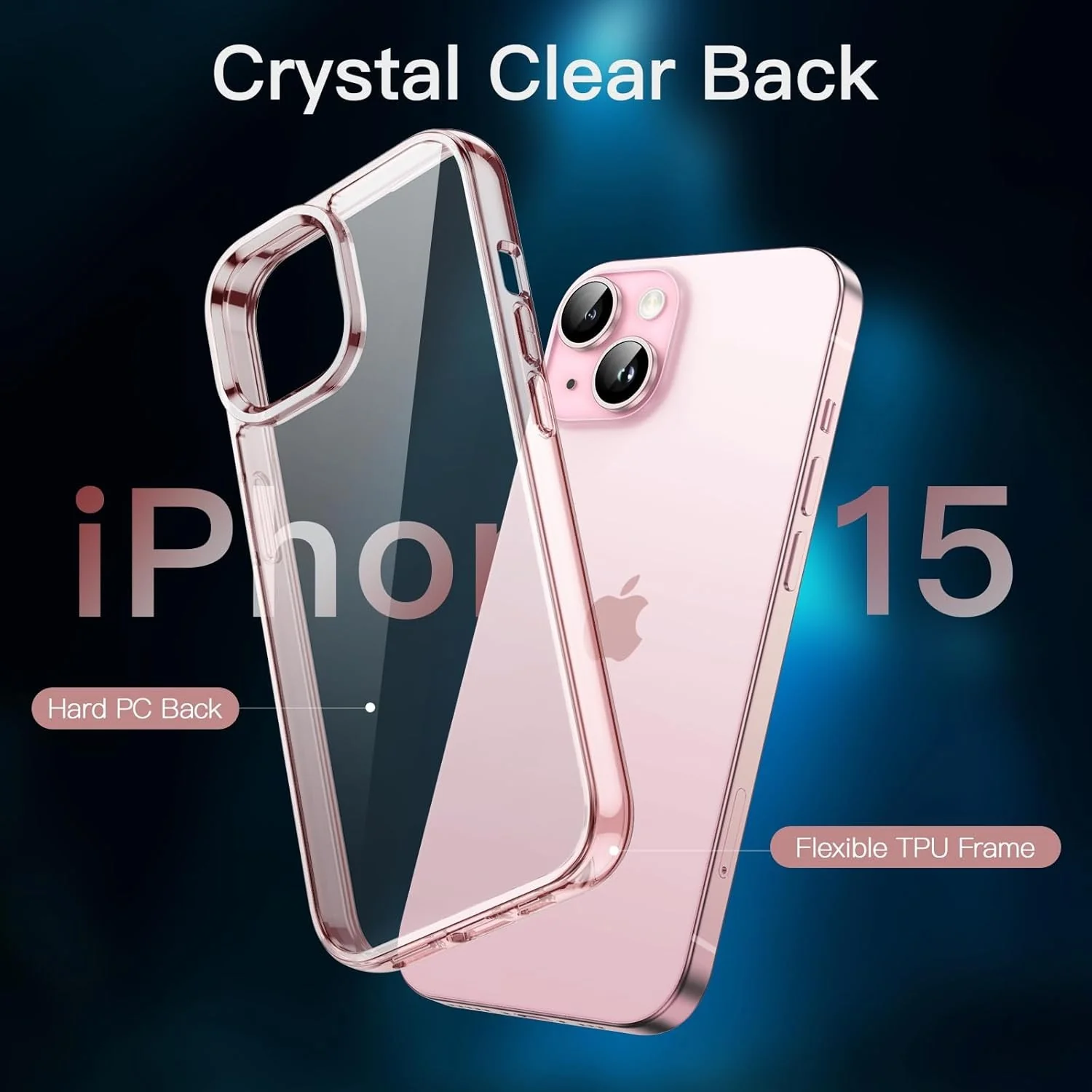 JETech 5 in 1 iPhone 15 Case with Tempered Glass Protectors Pink - Image 4