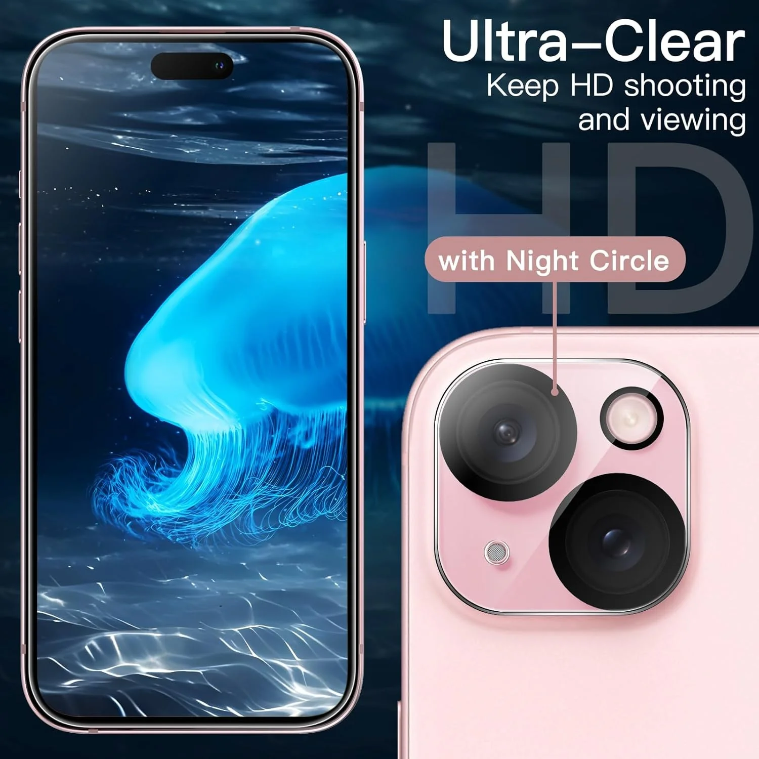 JETech 5 in 1 iPhone 15 Case with Tempered Glass Protectors Pink - Image 6