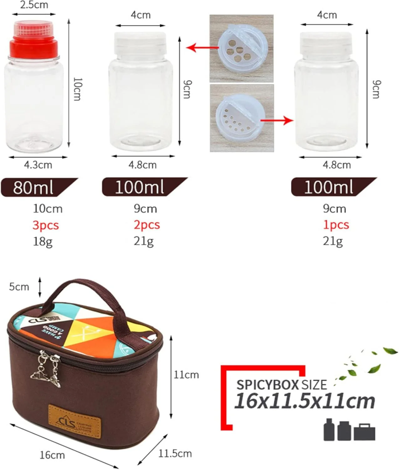 Joyeee Camping Spice Kit with 6 Plastic Bottles and Travel Bag - Image 3