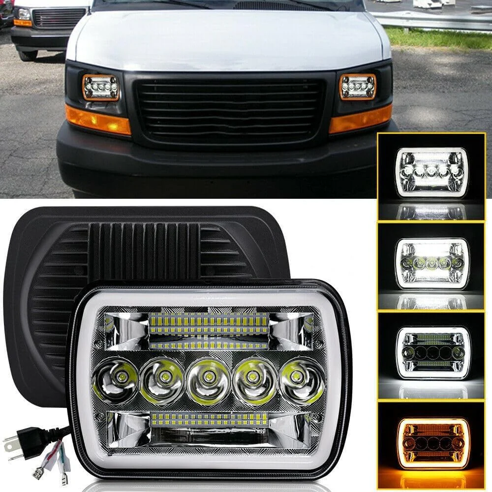 X.Starline 5x7 LED Headlights Dual Colour White Amber Pair for Jeep Pickup - Image 2