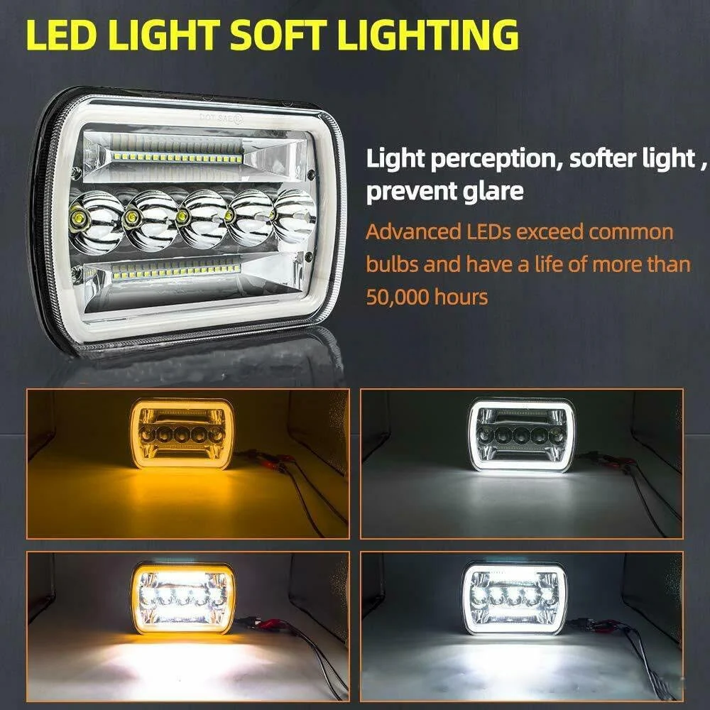 X.Starline 5x7 LED Headlights Dual Colour White Amber Pair for Jeep Pickup - Image 4
