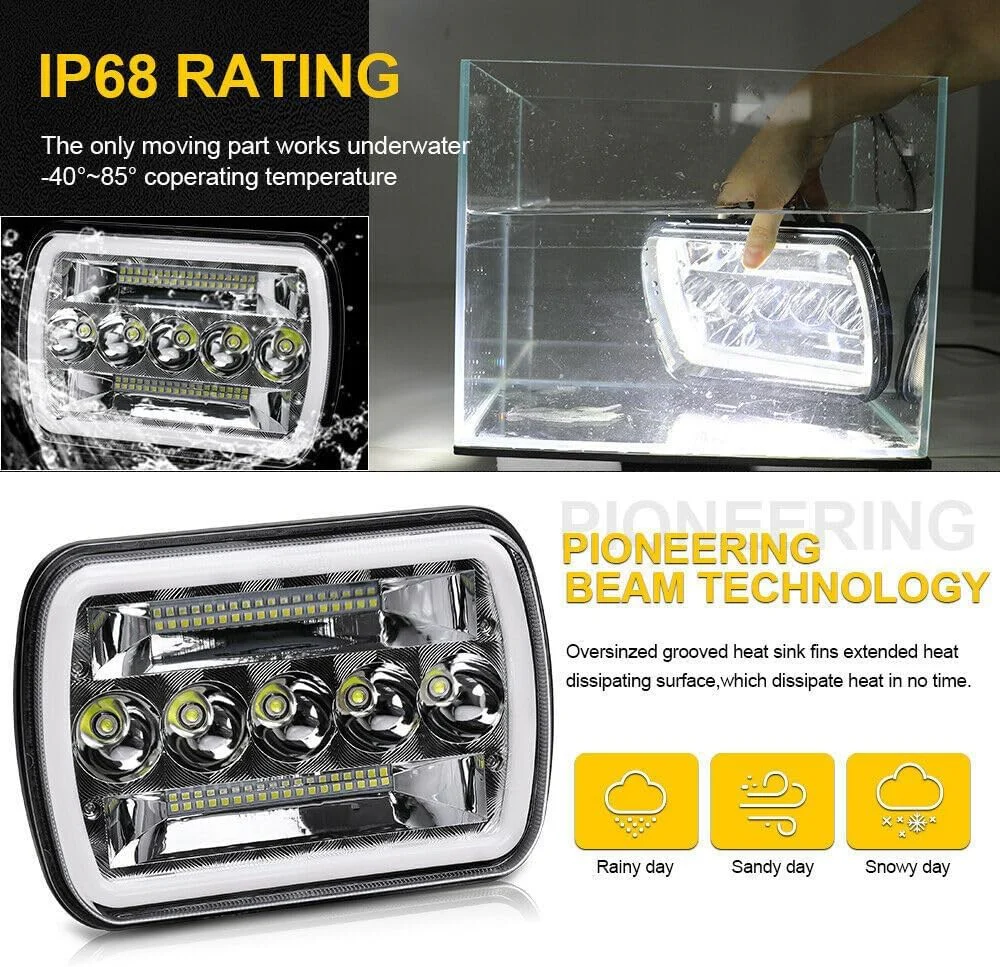 X.Starline 5x7 LED Headlights Dual Colour White Amber Pair for Jeep Pickup - Image 5