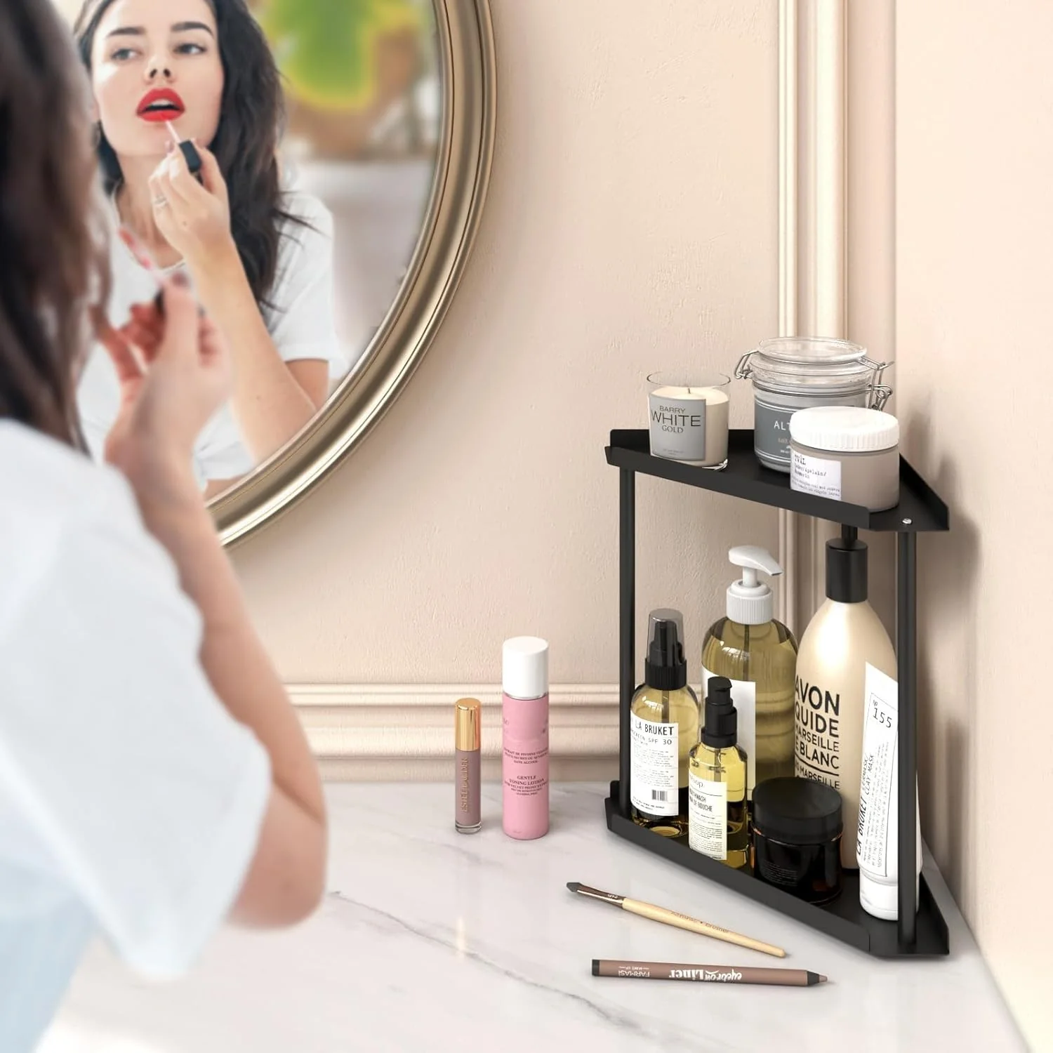 MEAJIO 2-Tier Clear Bathroom Counter Organizer for Makeup and Perfume Black - Image 4