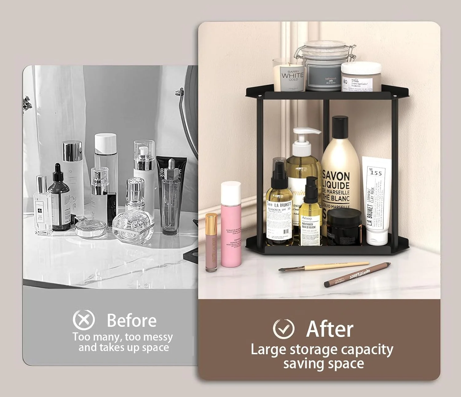 MEAJIO 2-Tier Clear Bathroom Counter Organizer for Makeup and Perfume Black - Image 6
