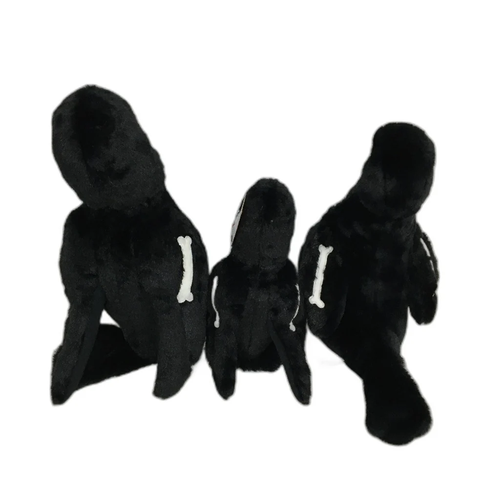 COLLECTABLE 3Pce Soft & Fluffy Skeleton Black Bird Themed Stuffed Toy Pack NEW - Image 2