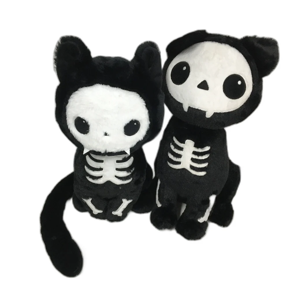 COLLECTABLE 4Pce Soft & Fluffy Skeleton Black Cat Themed Stuffed Toy Pack NEW - Image 2