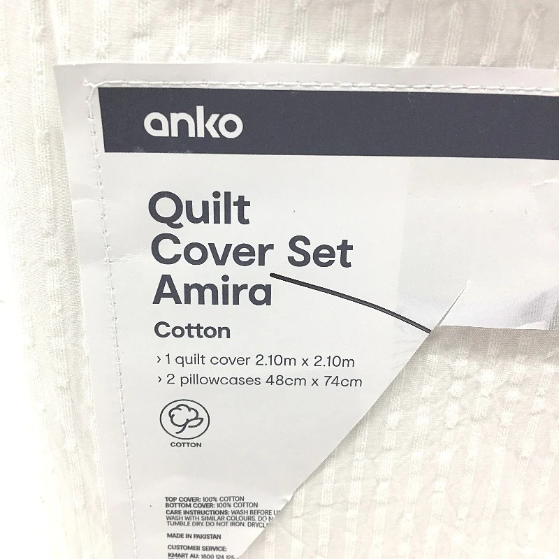 Textured Ruffle White Australian Cotton Quilt Cover Set Size QUEEN NEW - Image 3