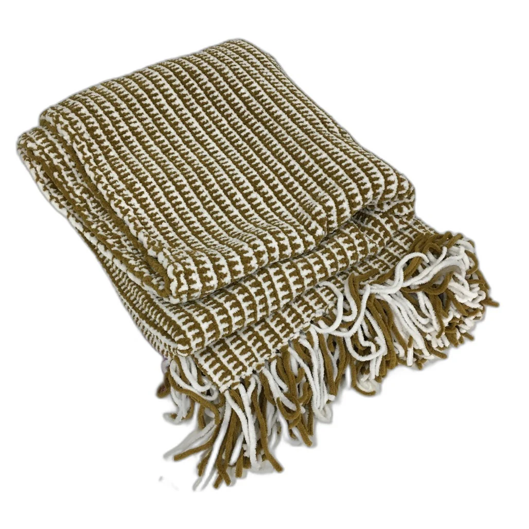 Target Home Althea Fringed Chenille Knit Cumin & White Throw 132 x 178cm NEW - Image 2