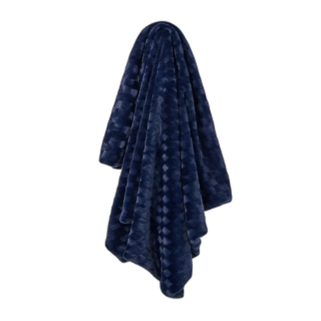 Brilliant Basics Navy Blue Ziggy Check Throw Rug Couch Blanket 130 x150cm NEW - Image 2