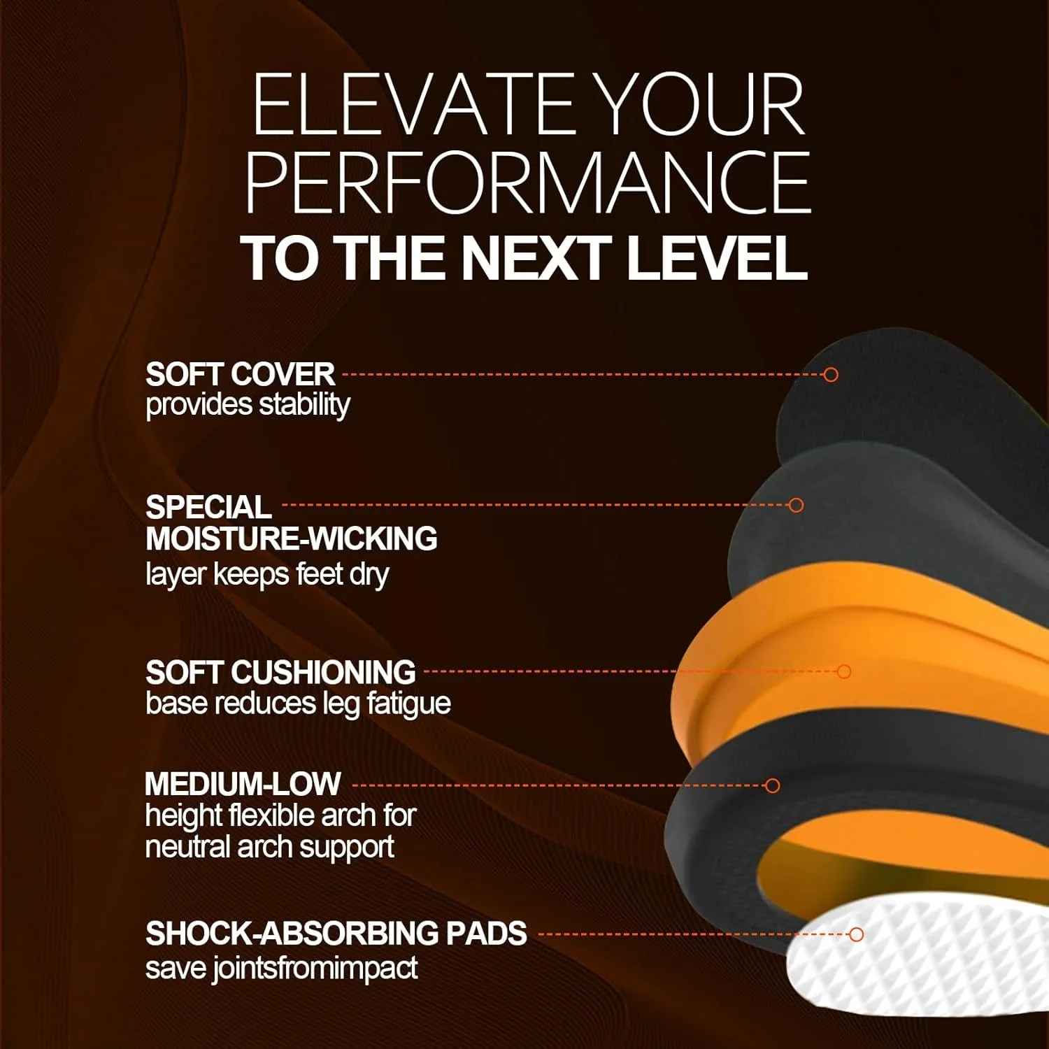 H HOME-MART Orange Running Athletic Shoe Insoles for Men & Women - Image 3