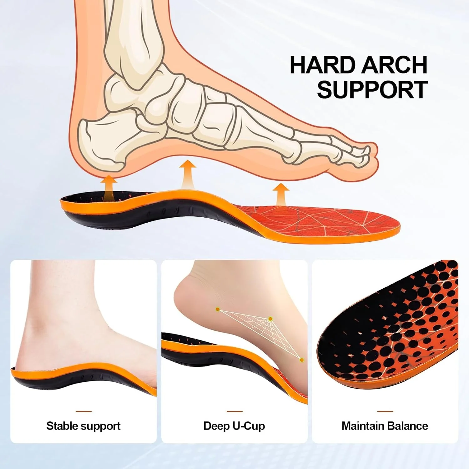 H HOME-MART Orange Running Athletic Shoe Insoles for Men & Women - Image 5
