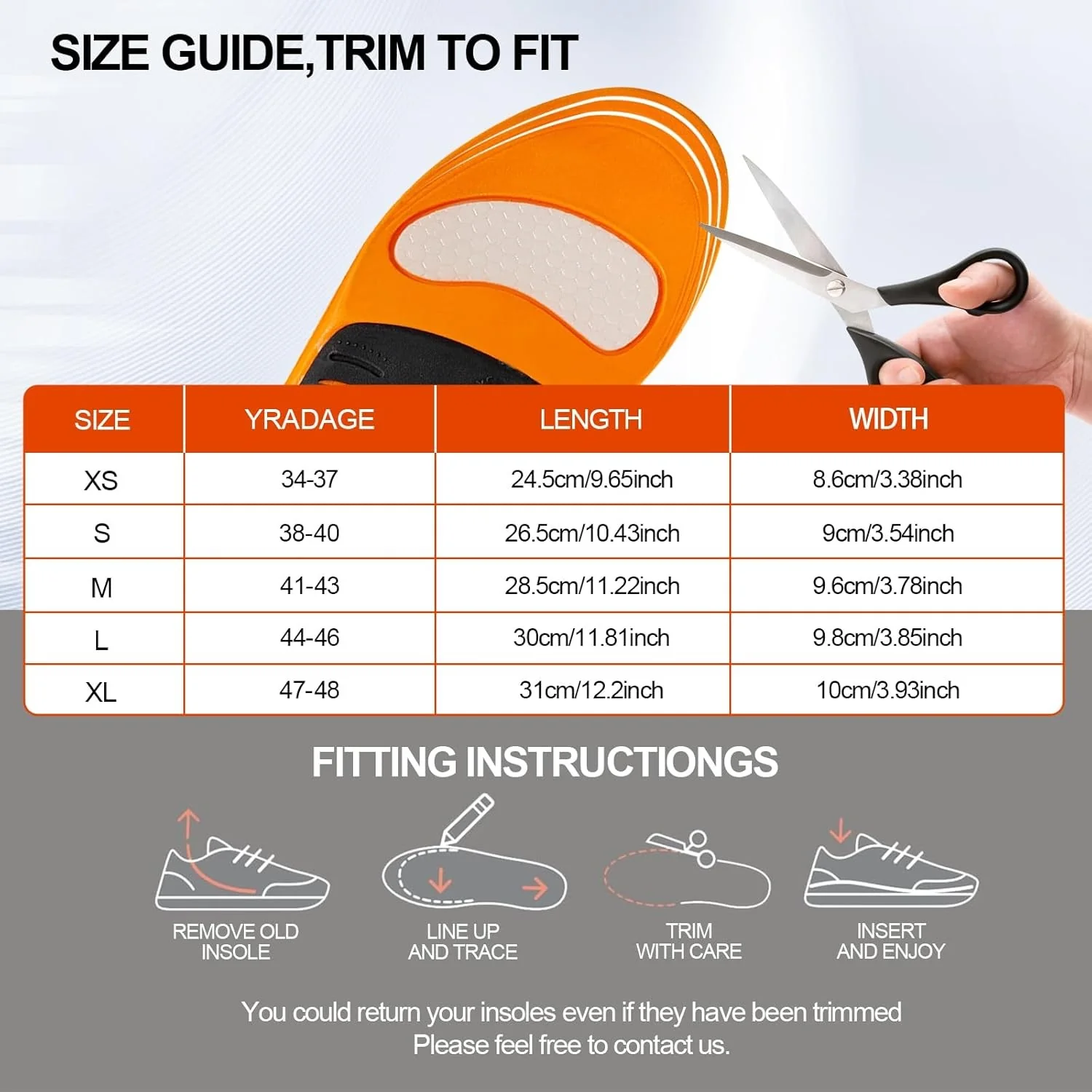 H HOME-MART Orange Running Athletic Shoe Insoles for Men & Women - Image 7