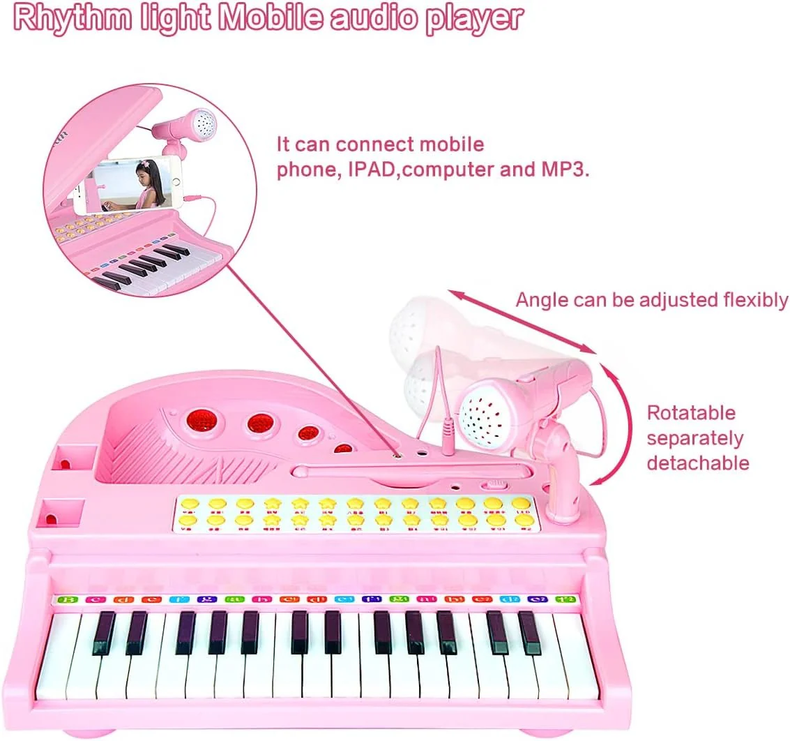 Losbenco P1504A Kids Piano Keyboard Toy with Microphone Pink - Image 3