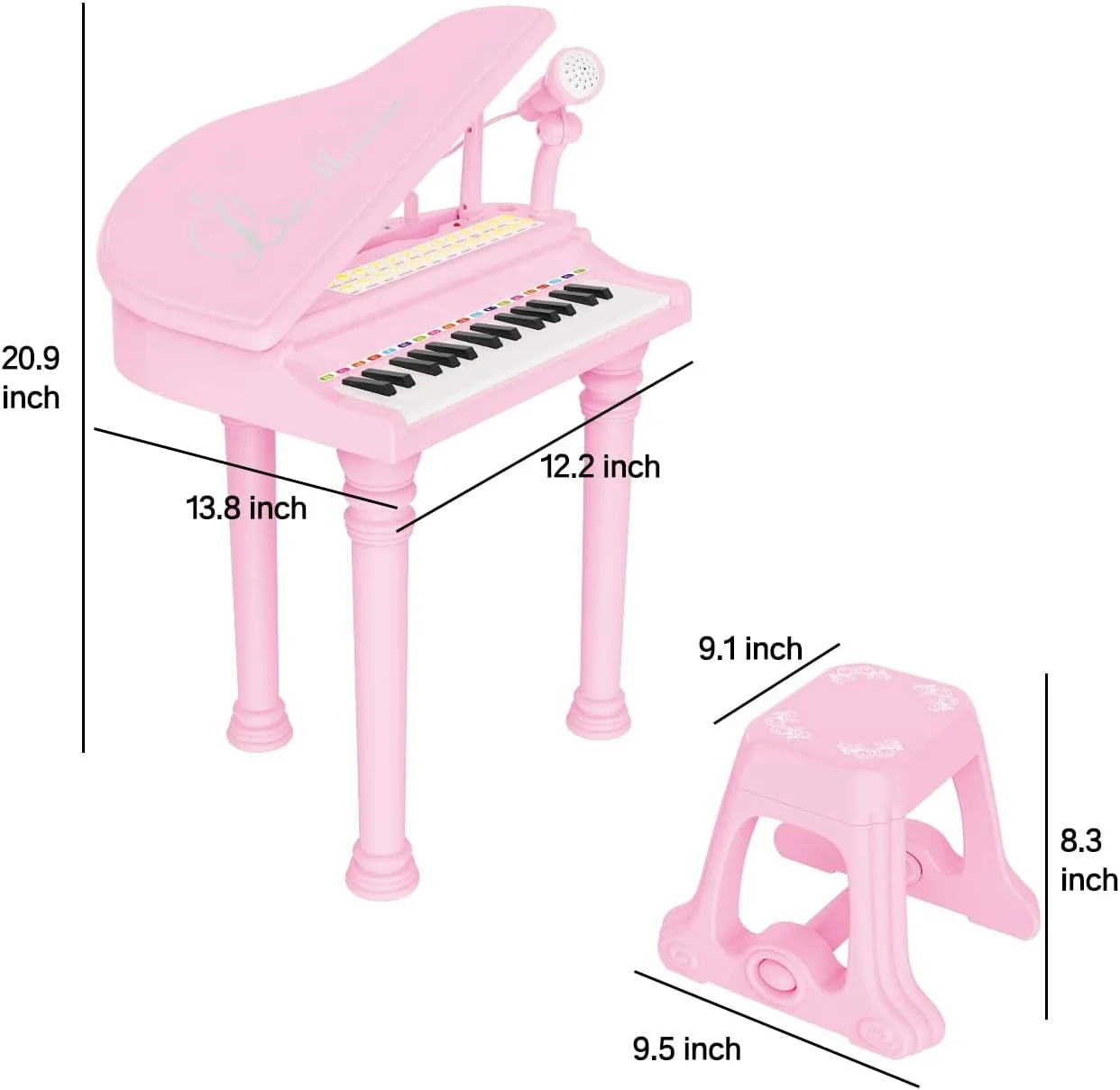 Losbenco P1504A Kids Piano Keyboard Toy with Microphone Pink - Image 5
