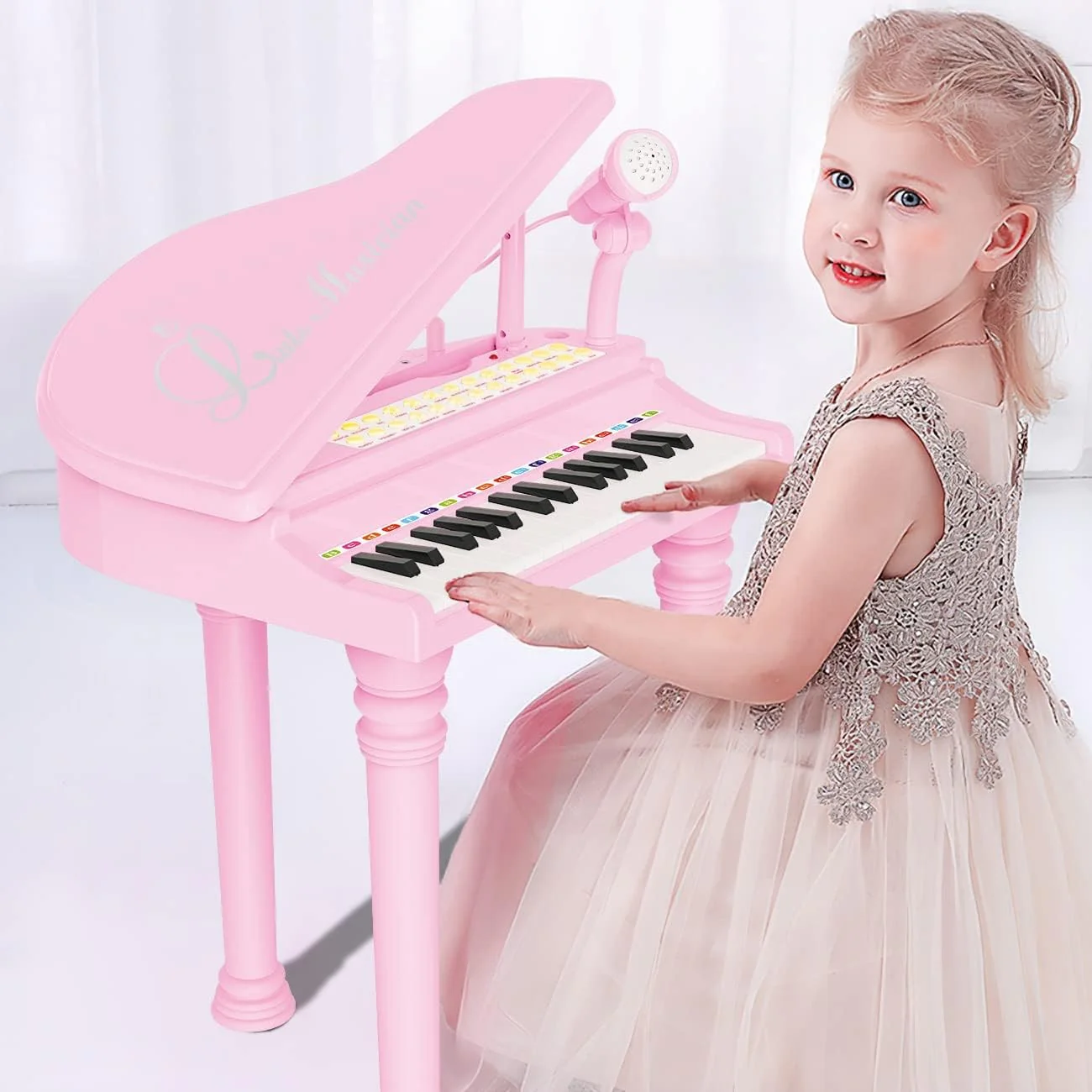 Losbenco P1504A Kids Piano Keyboard Toy with Microphone Pink - Image 6
