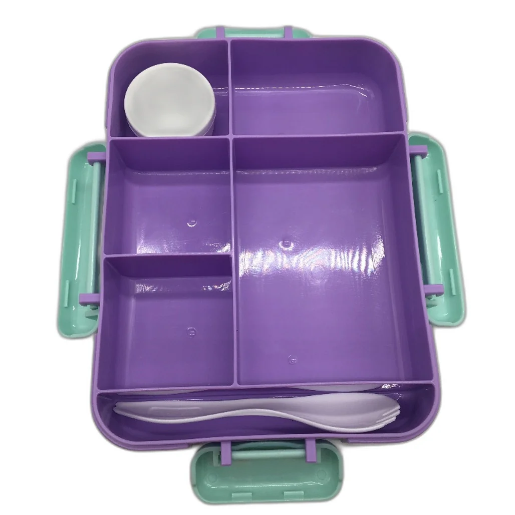 Kids Bento Lunch Box 5 Compartment Leakproof Container With Fork Snack Tub NEW - Image 3