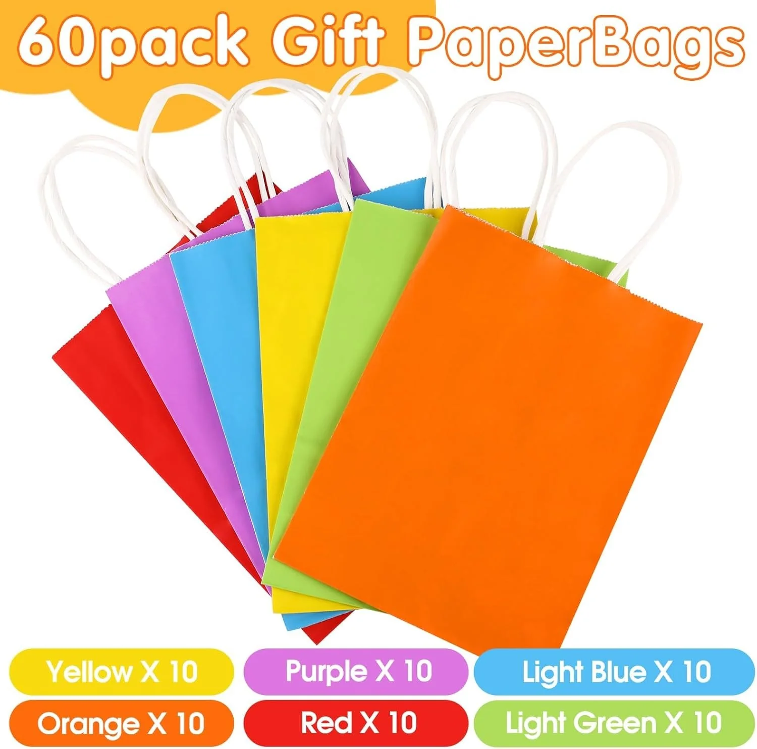 NeulSun 60 Pack Rainbow Kraft Paper Gift Bags with Handles for Parties - Image 4