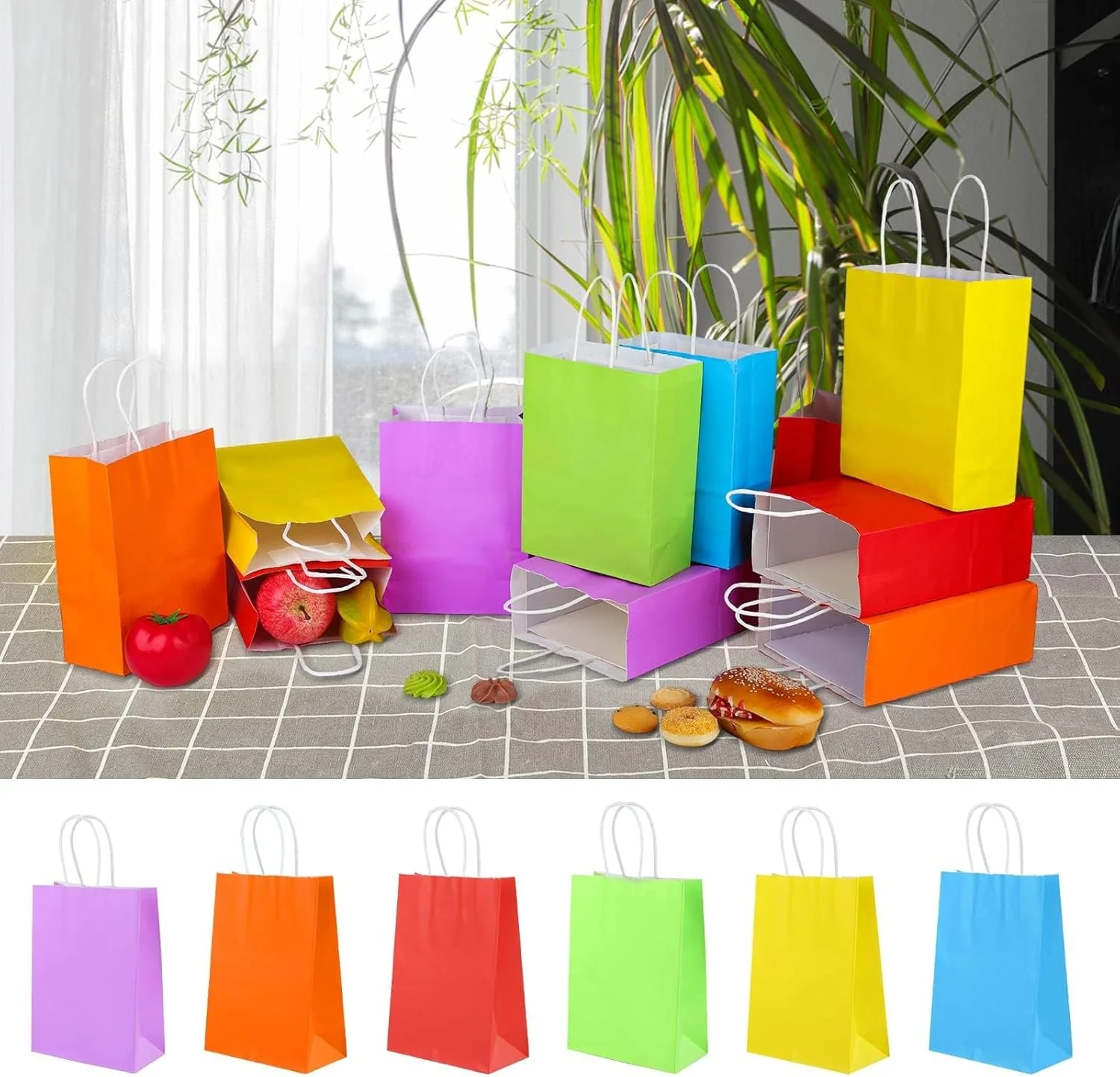 NeulSun 60 Pack Rainbow Kraft Paper Gift Bags with Handles for Parties - Image 7