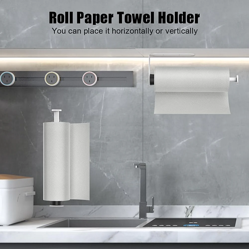 HiFan One-Handed Tearable Paper Towel Holder Wall Mount Adhesive White - Image 2