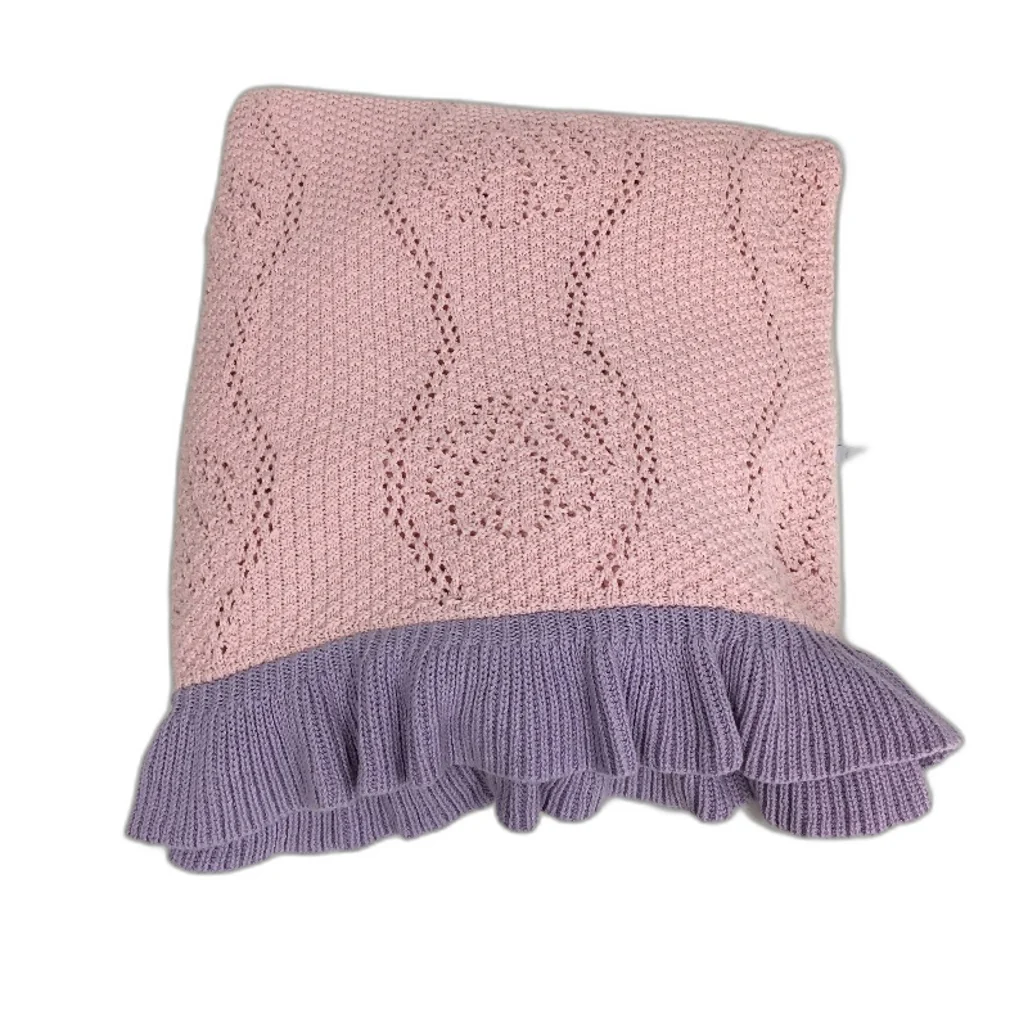 Kids Bedroom Pink Molly Knitted Throw Blanket & Large Pig Stuffed Toy Set NEW - Image 2