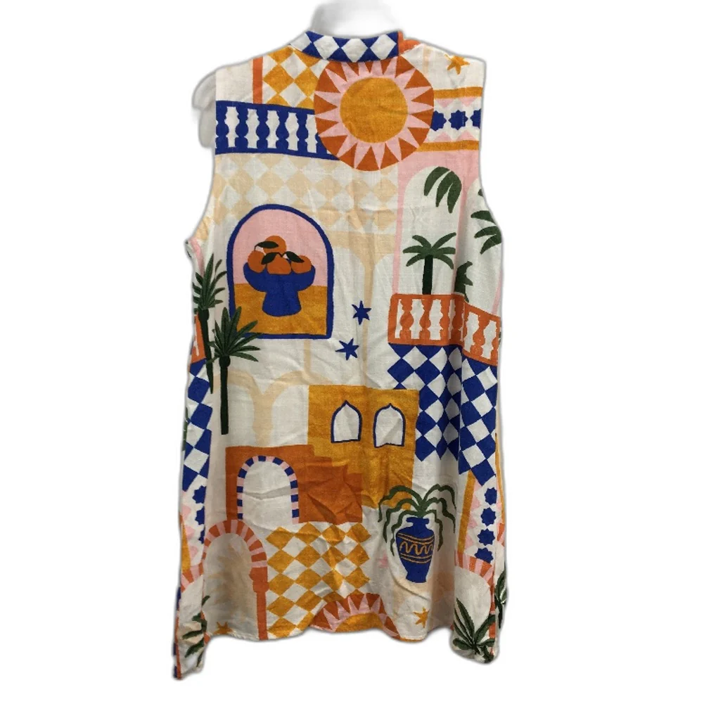 Linen Lux Multicoloured Linen Blend Sleeveless Long Swing Top Ladies Size 12 - Image 2