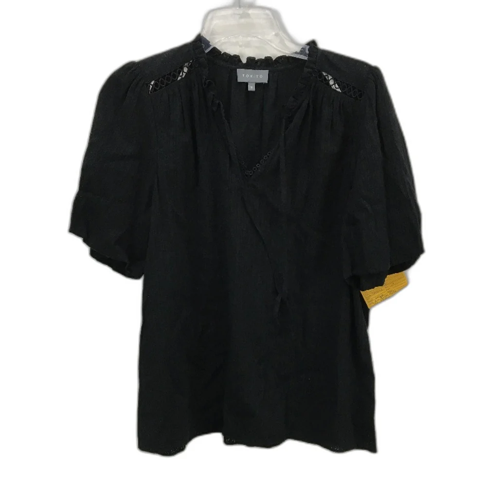 Tokito Black Lightweight Detailed Shoulders Short Sleeve Blouse Size 10 NEW