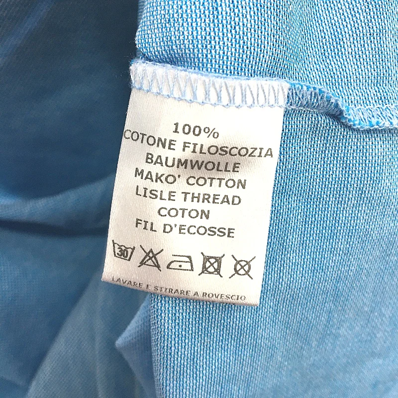 Vela Blu Maglificio 100% Cotton Lightweight Blue Microcheck Polo Shirt Mens L - Image 4