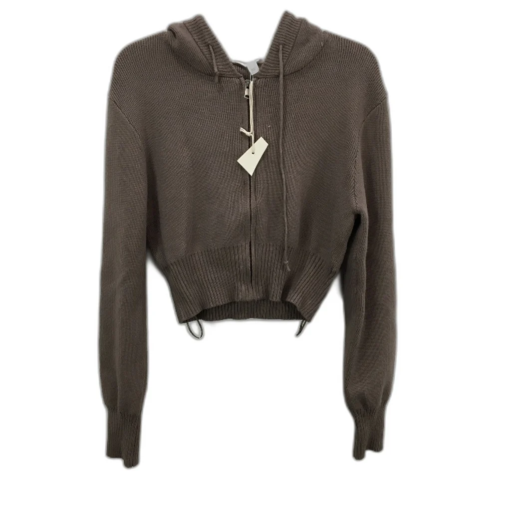 Subtitled Slate Brown Maylee Knit Zip Through Hood Crop Jumper Ladies Large NEW
