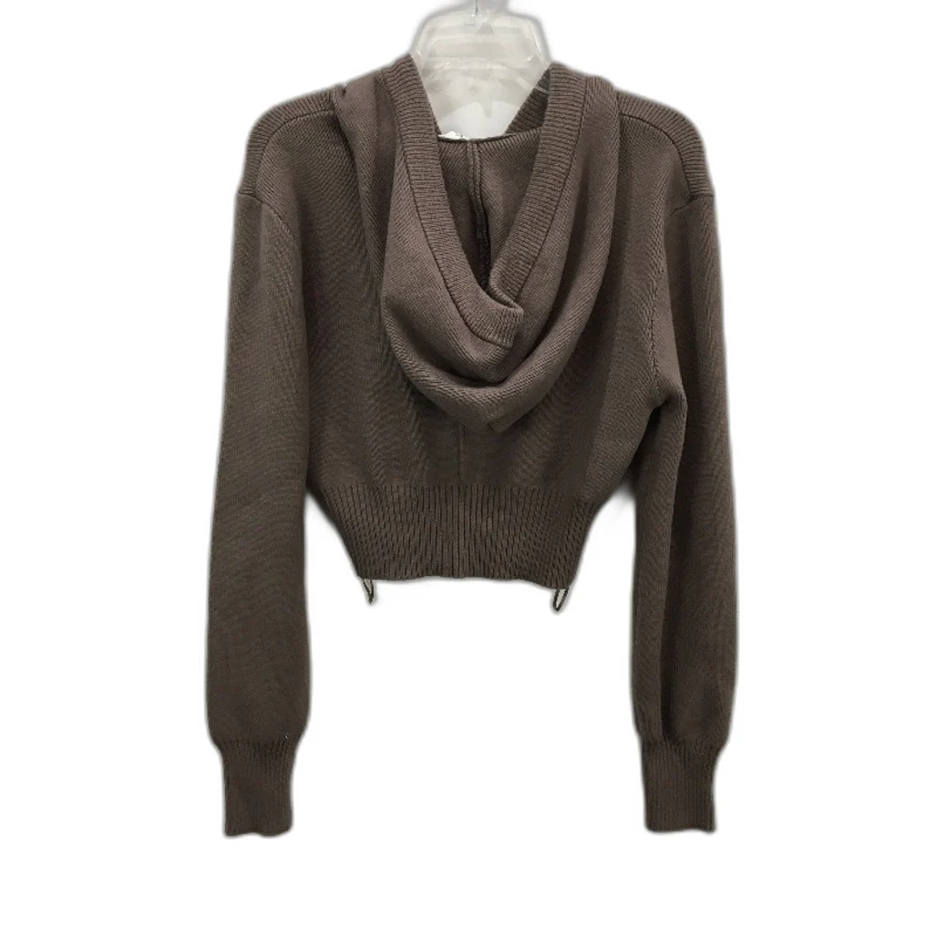 Subtitled Slate Brown Maylee Knit Zip Through Hood Crop Jumper Ladies Large NEW - Image 2
