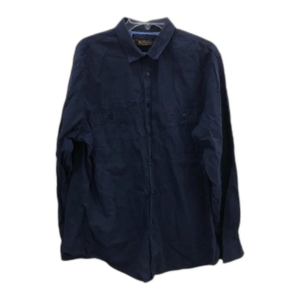 Ben Sherman 100% Cotton Navy Blue Long Sleeve Button Up Shirt Mens Size XL