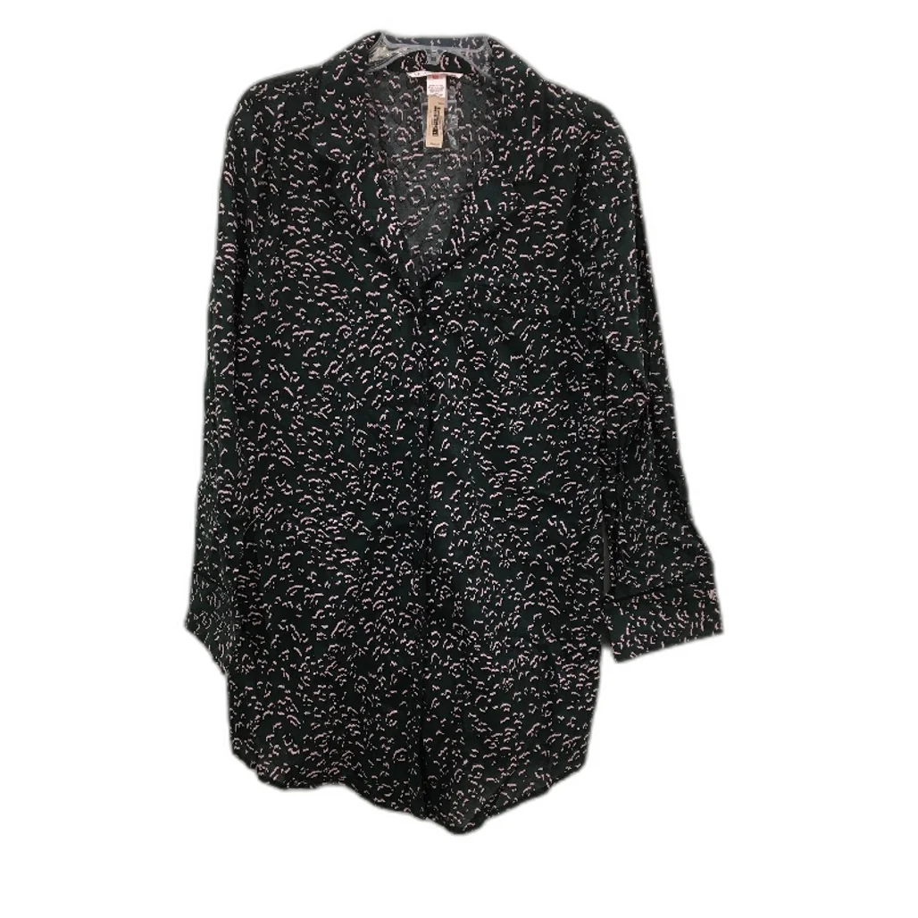 Victorias Secret Green Animal Print Cotton L/S Sleep Shirt Ladies Size M NEW