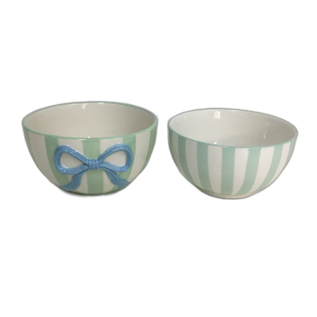 Ceramic Green White Stripe With Bows Jug, Serving Dishes & Tablecloth Set NEW - Image 8