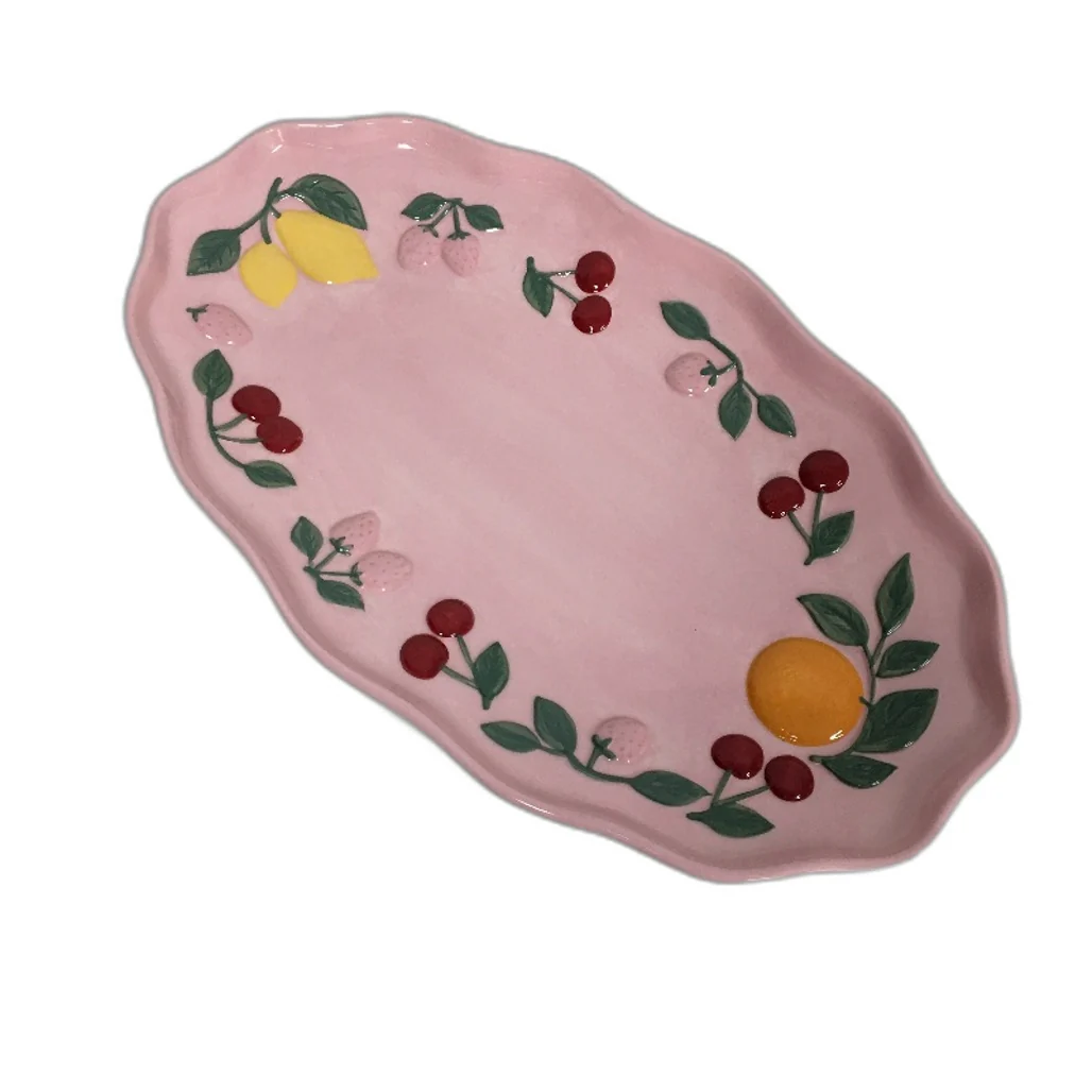 Fruit Salad Pink Cherries Strawberries Ceramic Jug Platter Mug 6 Pce Set NEW - Image 5
