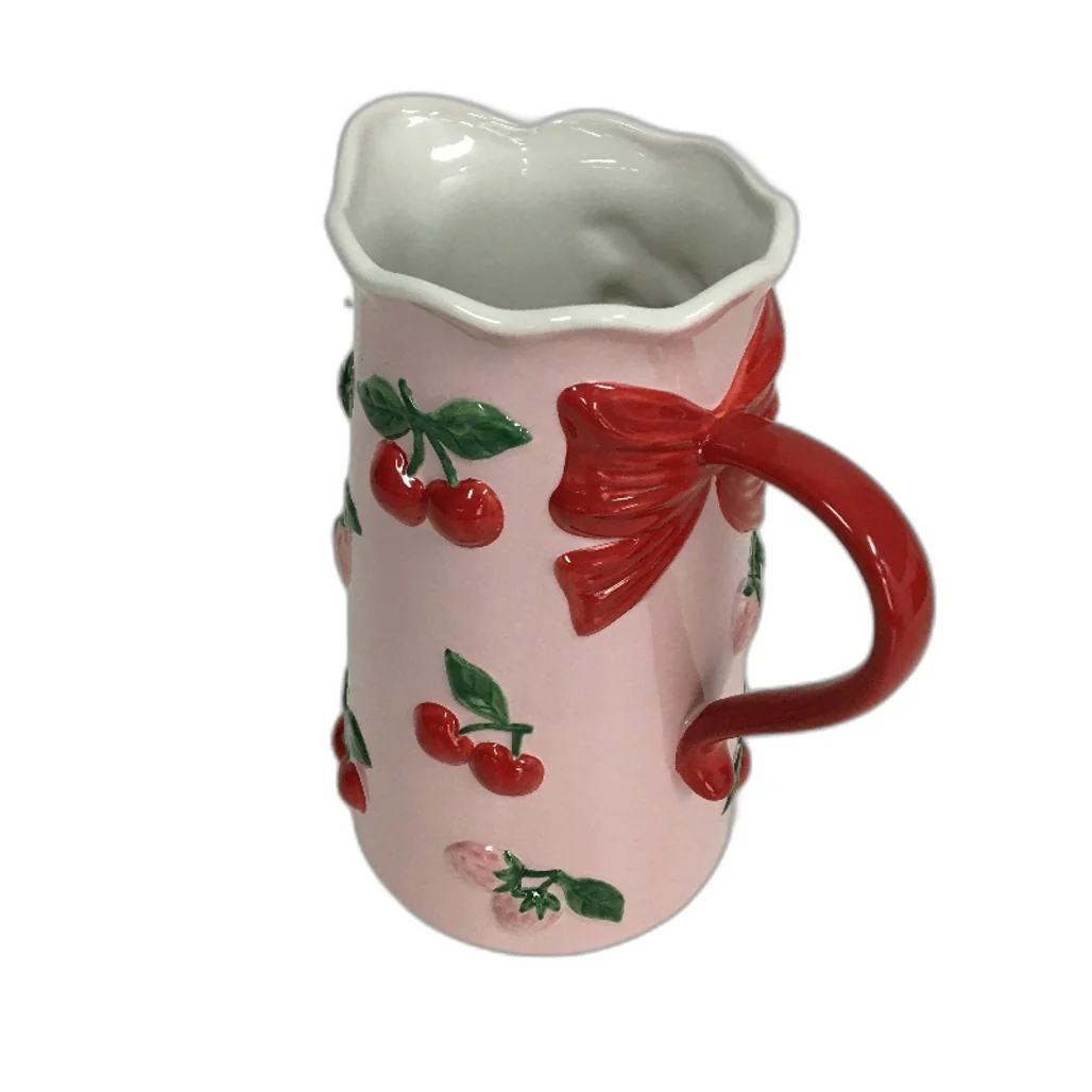 Fruit Salad Pink Cherries Strawberries Ceramic Jug Platter Mug 6 Pce Set NEW - Image 6