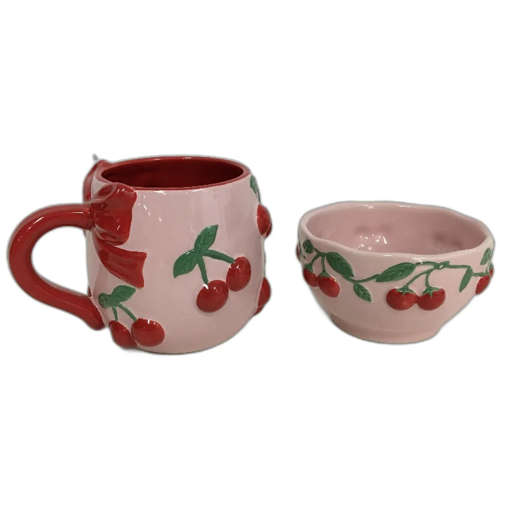 Fruit Salad Pink Cherries Strawberries Ceramic Jug Platter Mug 6 Pce Set NEW - Image 8