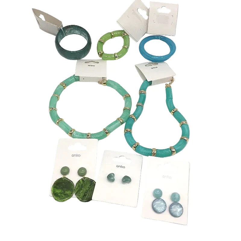 BULK PACK 8 Piece Green & Blue Tone Themed Assorted Fashion Jewellery Pack NEW
