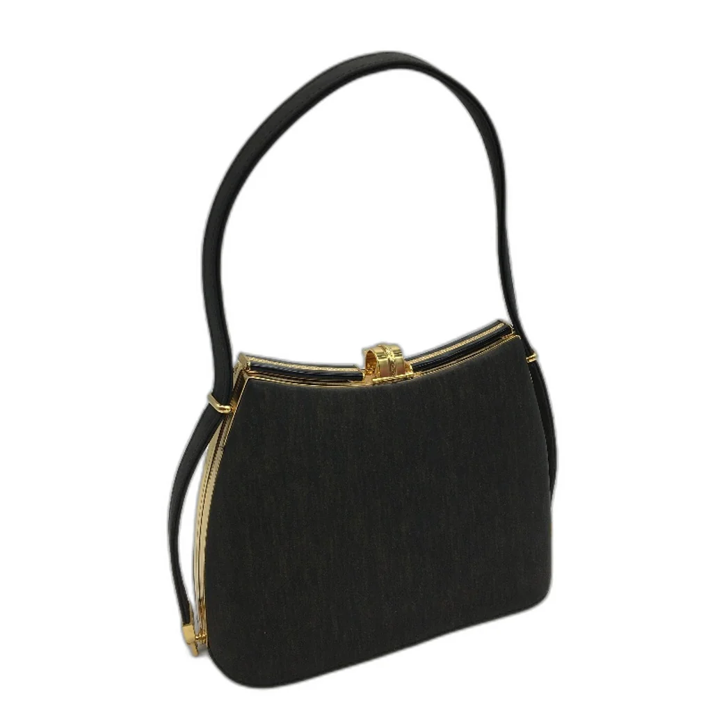 VINTAGE Jade Duck Brown Silky Fabric Toutoise Shell Look Gold Detail Handbag - Image 2
