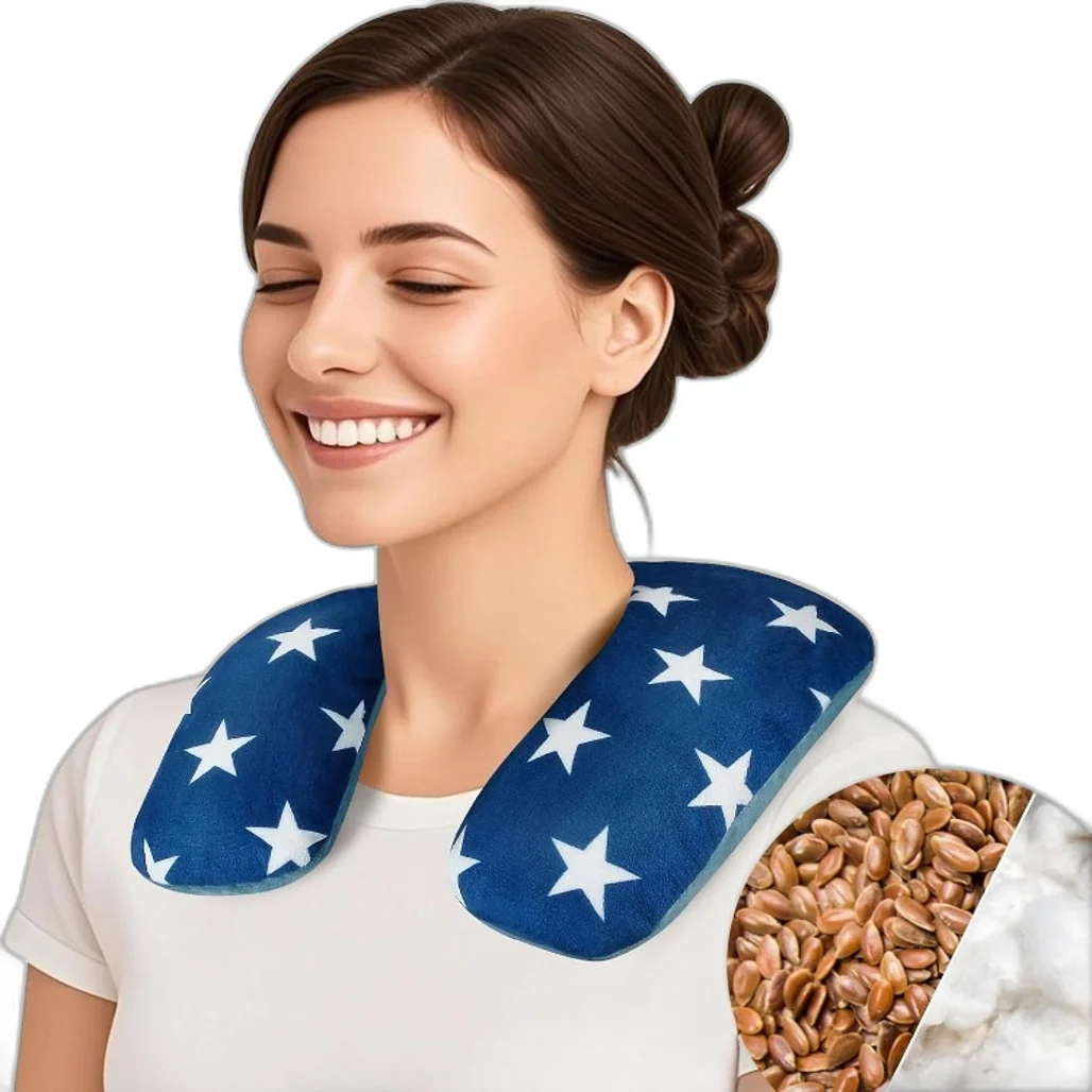 Atsuwell Neck Warmer Microwavable Heating Pad Blue With White Stars NEW