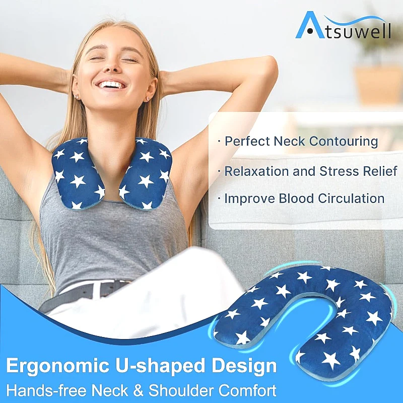 Atsuwell Neck Warmer Microwavable Heating Pad Blue With White Stars NEW - Image 2