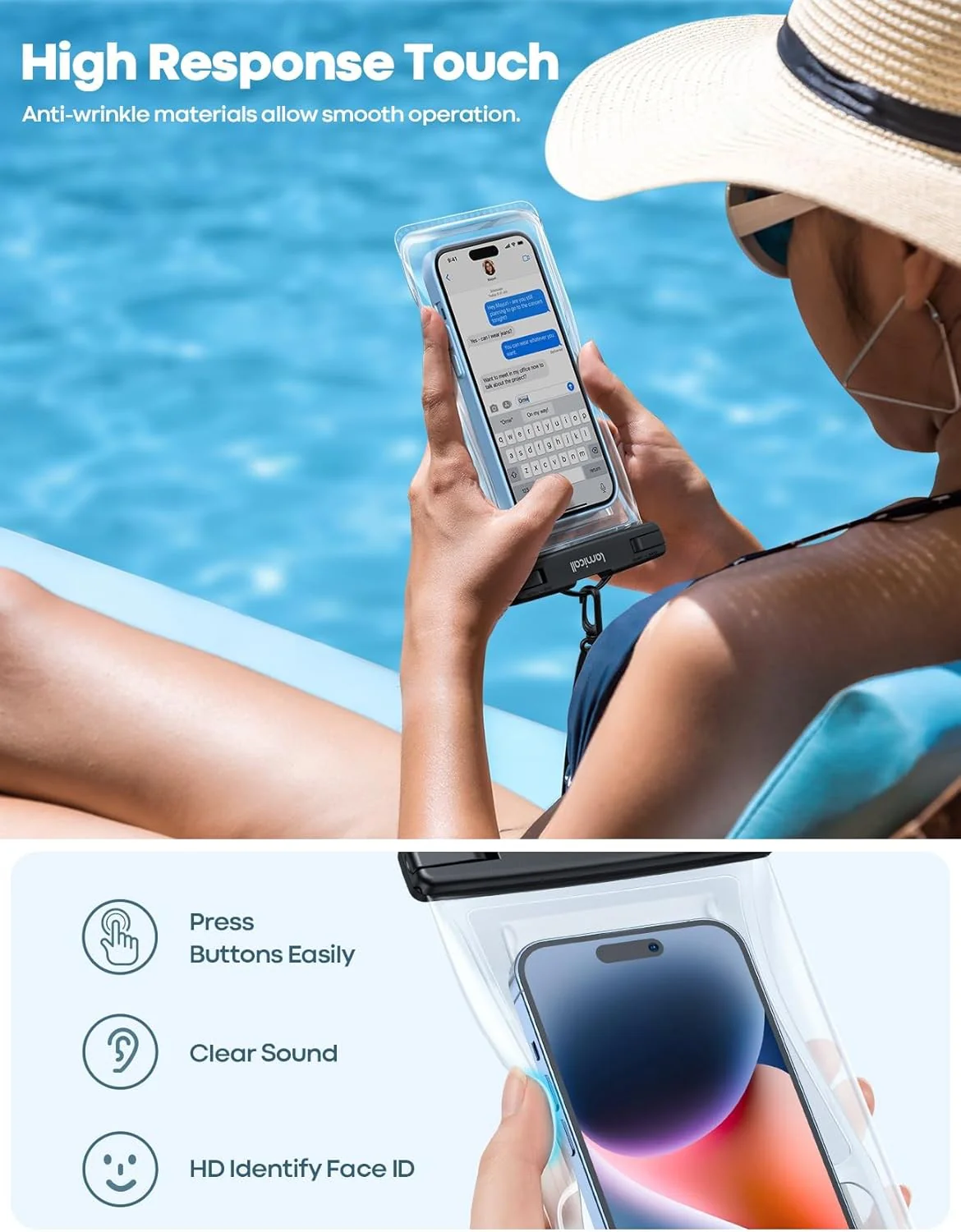 Lamicall Waterproof Phone Pouch for Beach Travel with 3D Seamless Design NEW - Image 4