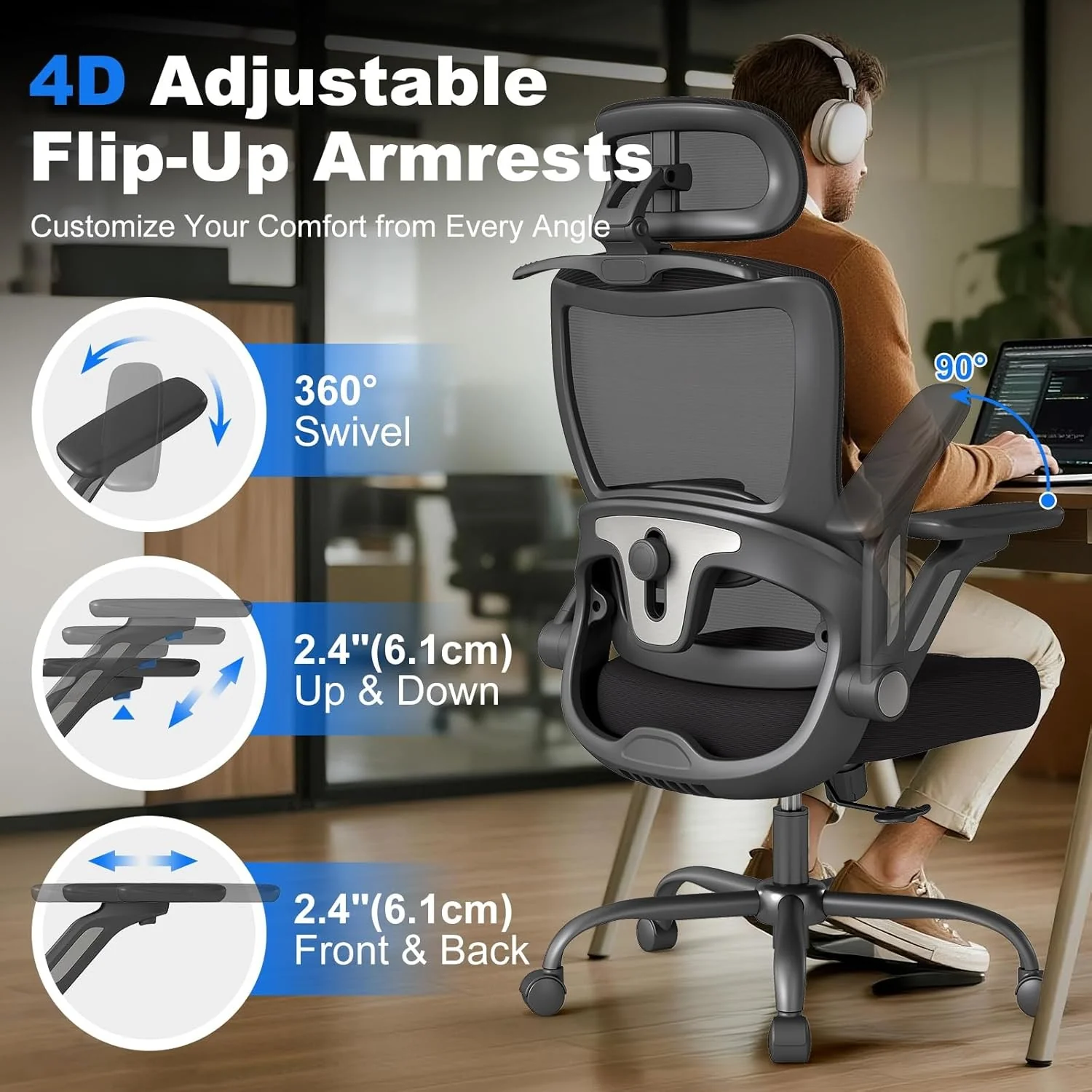 ZZH Ergonomic Office Chair with Adjustable Lumbar Support for Home DEMO - Image 4