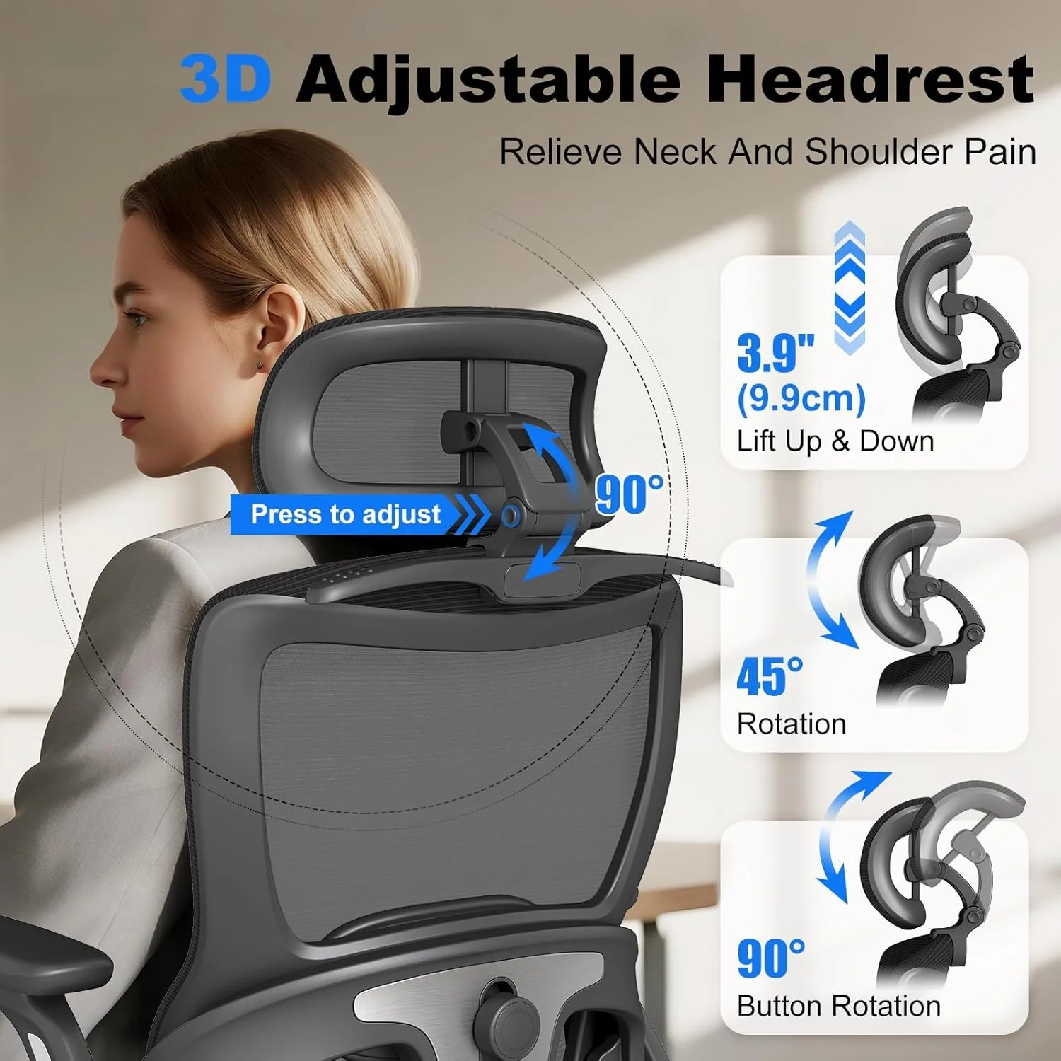 ZZH Ergonomic Office Chair with Adjustable Lumbar Support for Home DEMO - Image 5