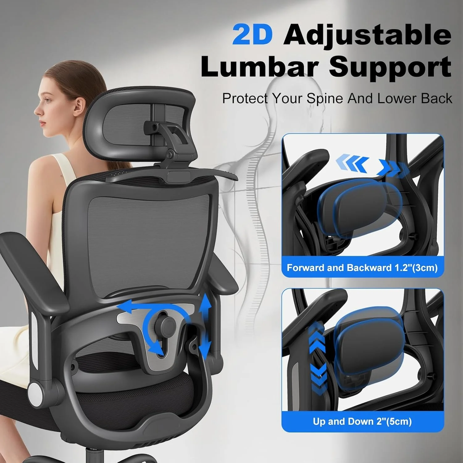 ZZH Ergonomic Office Chair with Adjustable Lumbar Support for Home DEMO - Image 6