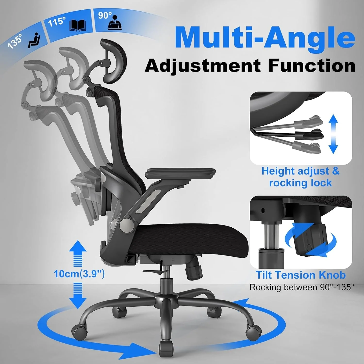 ZZH Ergonomic Office Chair with Adjustable Lumbar Support for Home DEMO - Image 7