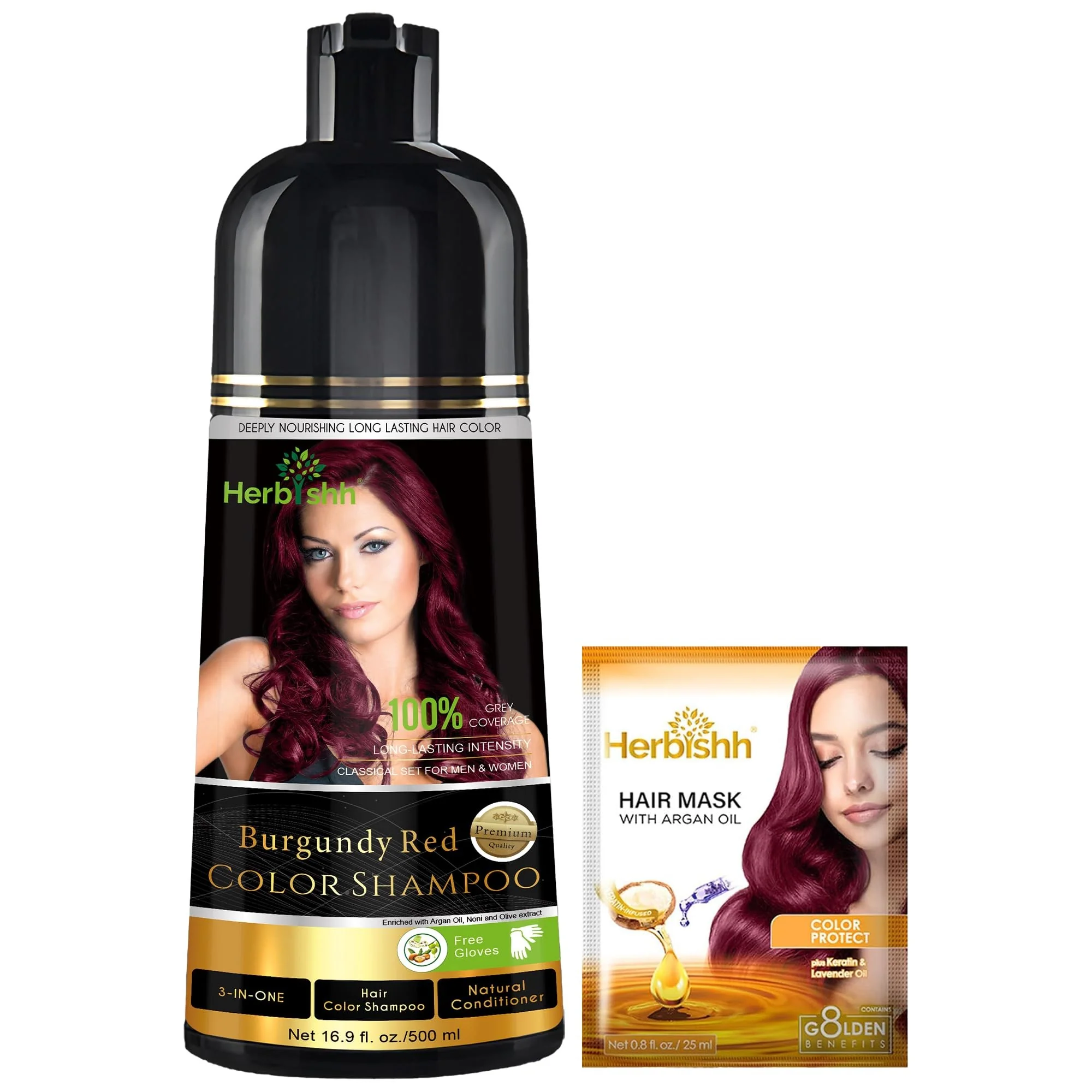 Herbishh 500ml 3 in 1 Burgundy Red Ammonia Free Hair Dye Shampoo NEW