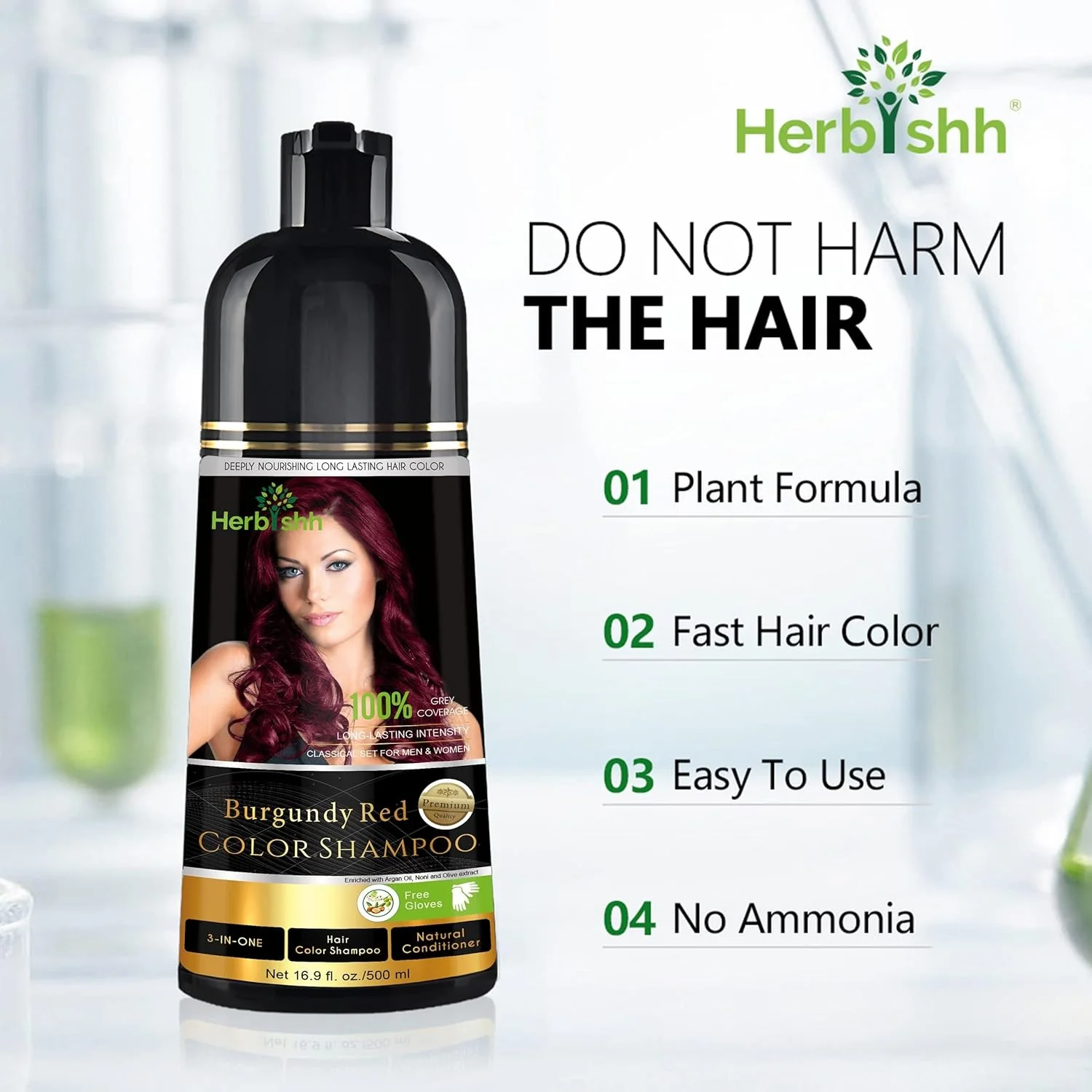 Herbishh 500ml 3 in 1 Burgundy Red Ammonia Free Hair Dye Shampoo NEW - Image 6